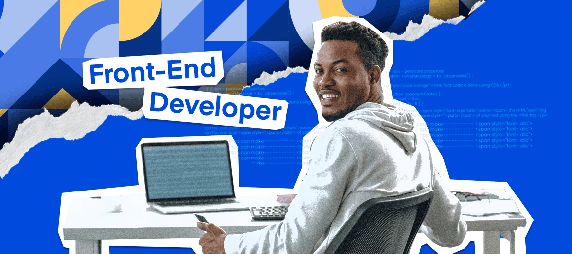 A front-end developer working on a laptop, symbolizing the role and tasks of a front-end developer.