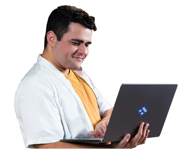 Person holding laptop